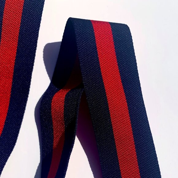 VTG Royal New York Oliver Stripe Suspenders Braces Red/Navy w/leather attachment - Picture 5 of 7